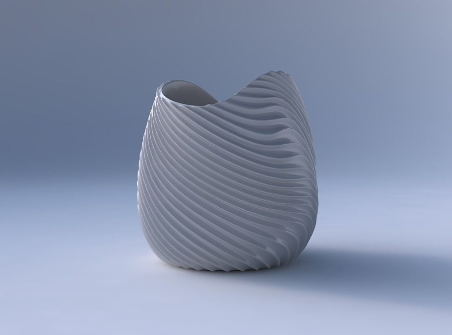 Bowl compressed and twisted with wavy extruded lines 3 3D print model_4