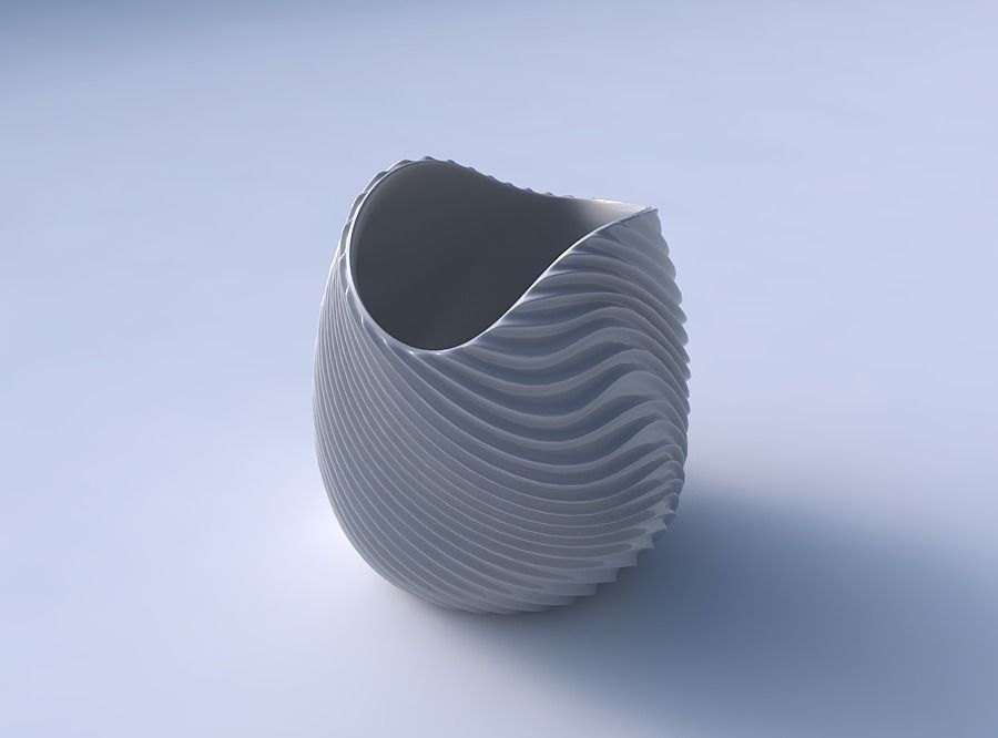 Bowl compressed and twisted with wavy extruded lines 3 3D print model_3