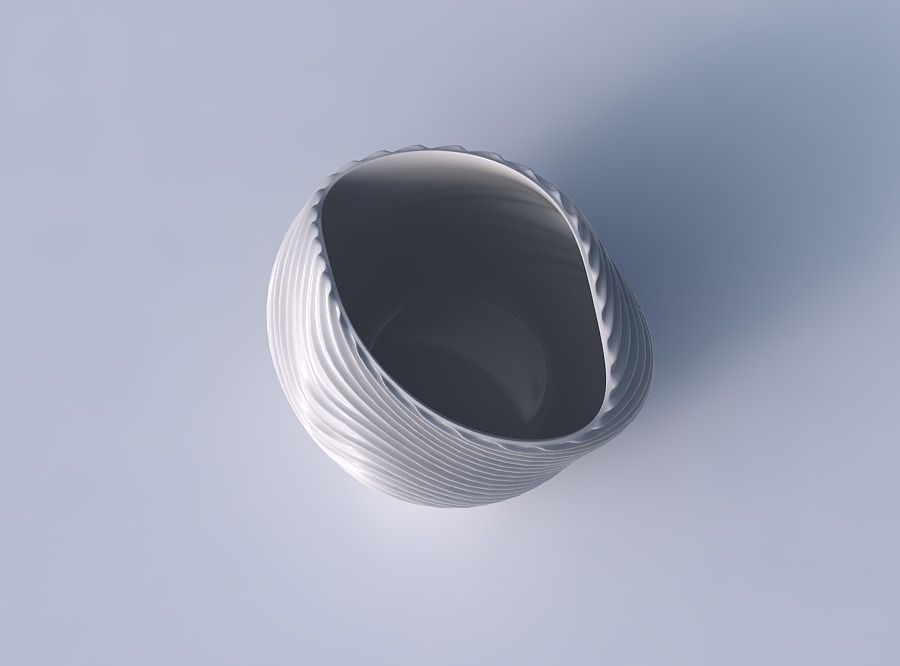 Bowl compressed and twisted with wavy extruded lines 3 3D print model_2