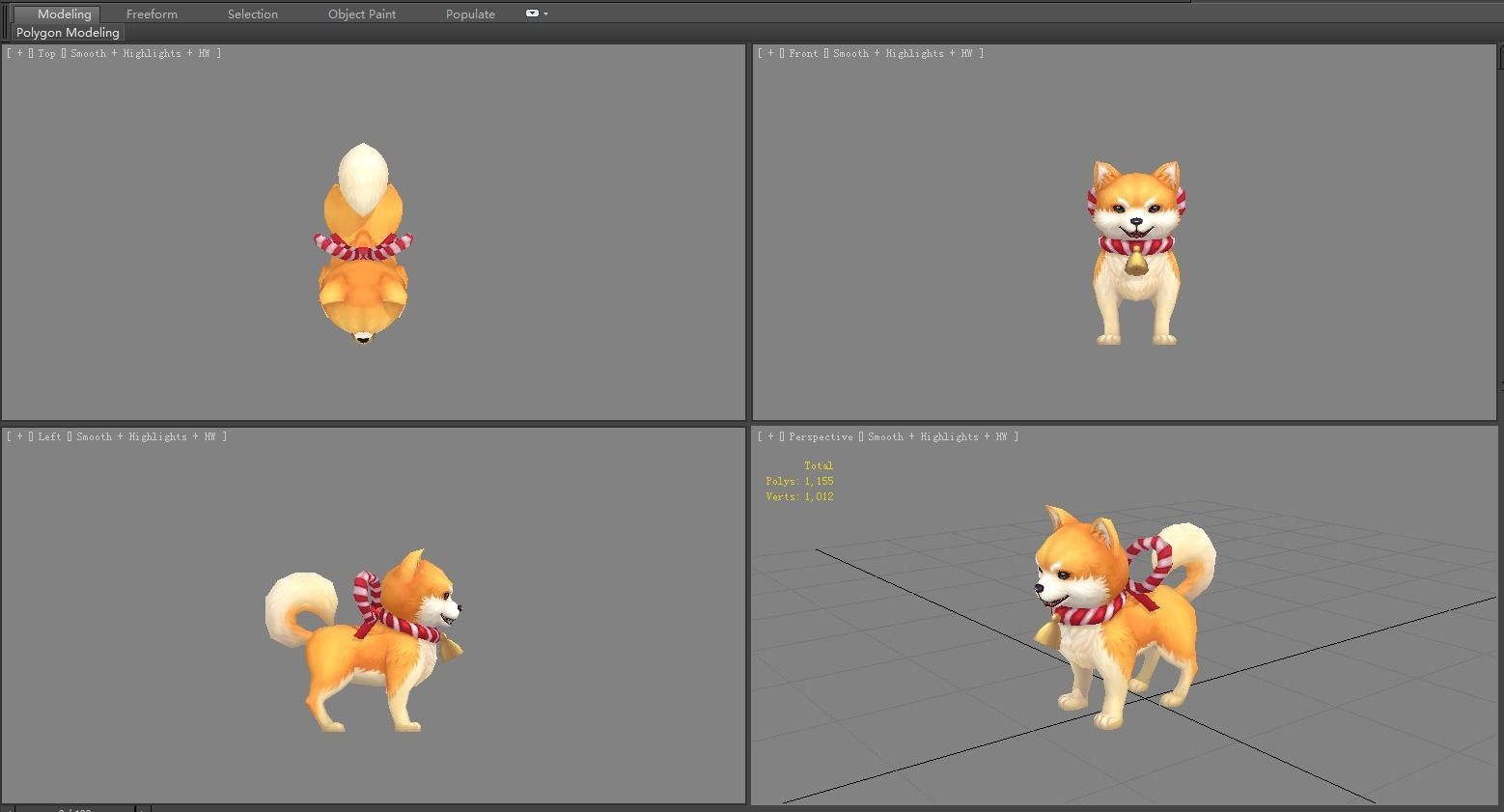 Cartoon Akita Inu - Shiba dog Low-poly 3D model_3