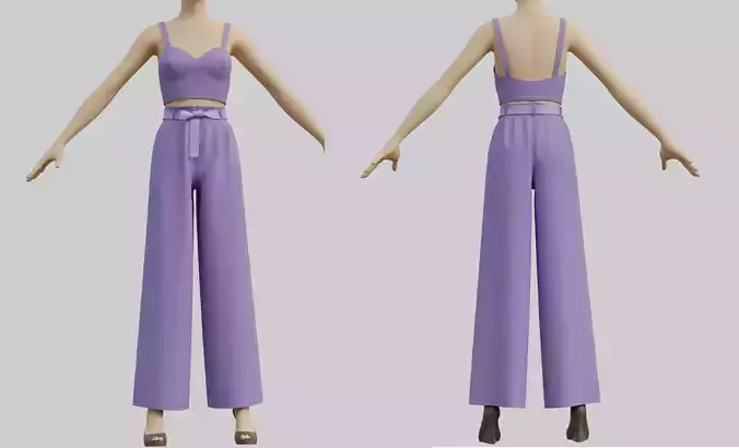 Crop Top Cami and Wide  leg palazzo pants 2 piece outfit 3D model