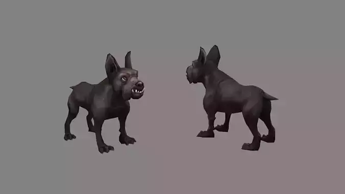 Cartoon black bulldog - puppy dog Low-poly 3D model