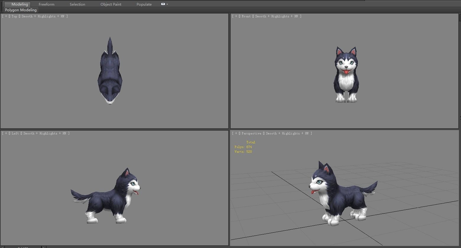 Cartoon husky - puppy dog Low-poly 3D model_4
