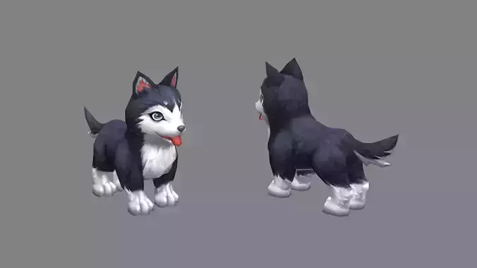 Cartoon husky - puppy dog Low-poly 3D model
