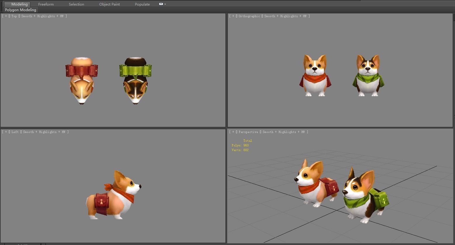 Cartoon corgis - puppy dogs  Low-poly 3D model_4