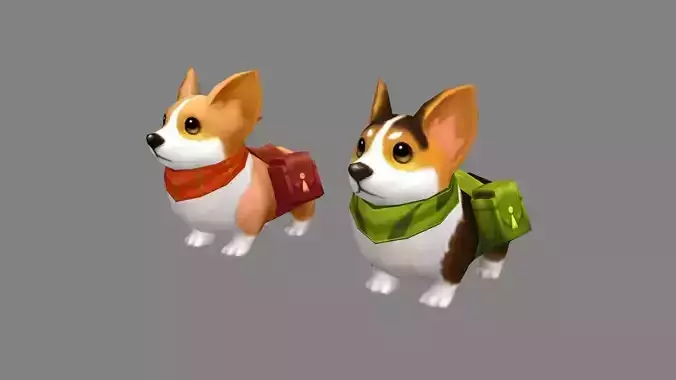 Cartoon corgis - puppy dogs  Low-poly 3D model