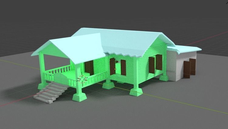 Single Green Village 3D model_2