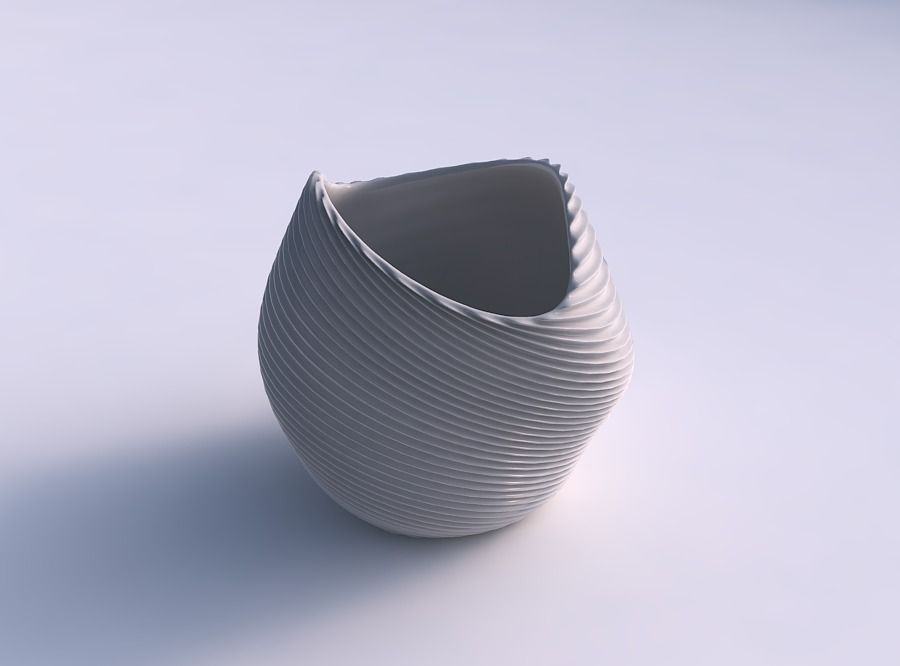 Bowl compressed and twisted with bent extruded lines 2 3D print model_0
