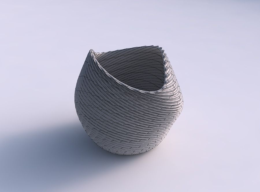 Bowl compressed and twisted with bent extruded lines 2 3D print model_5