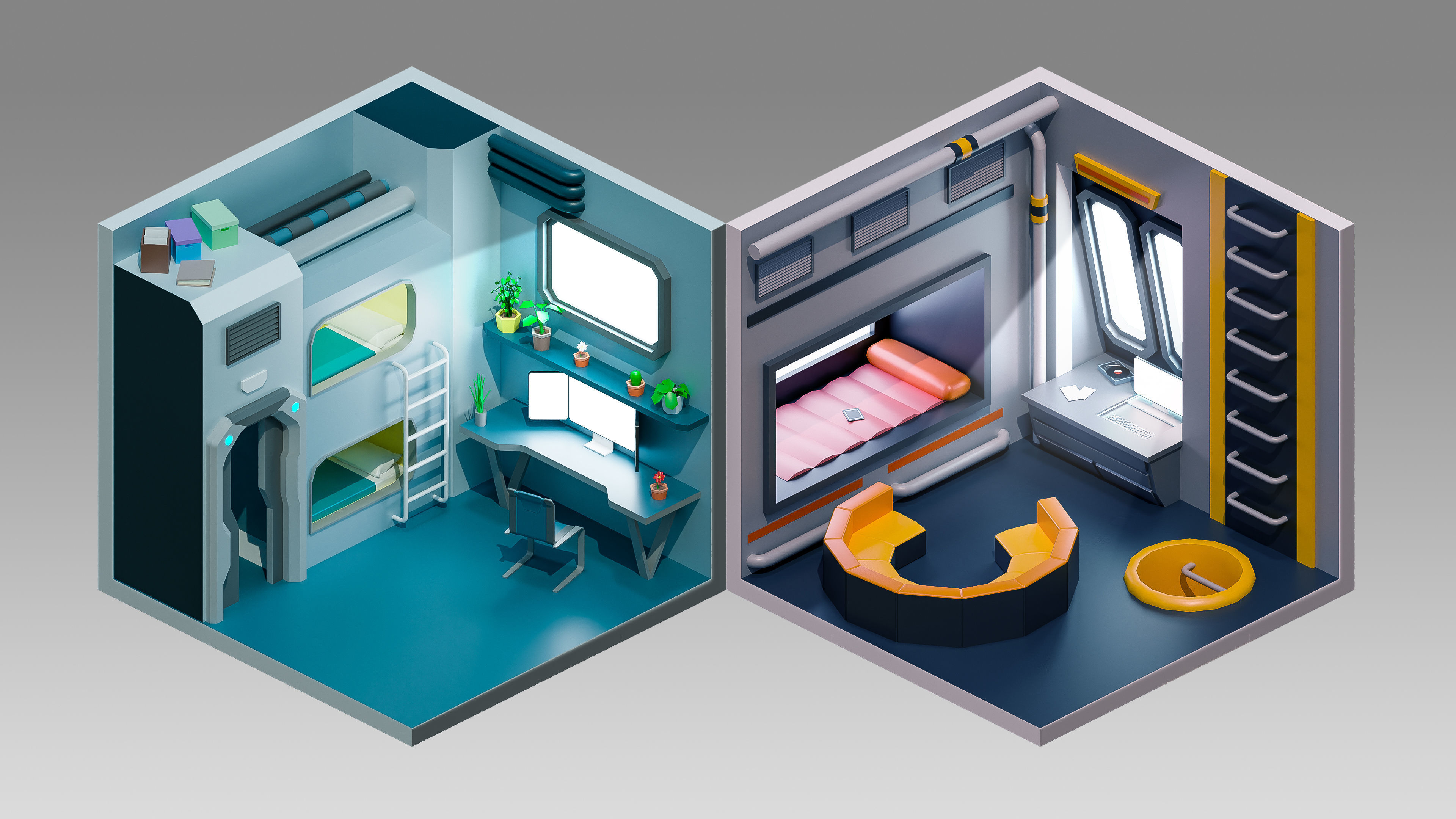 Sci-Fi Rooms Low-poly 3D model_7