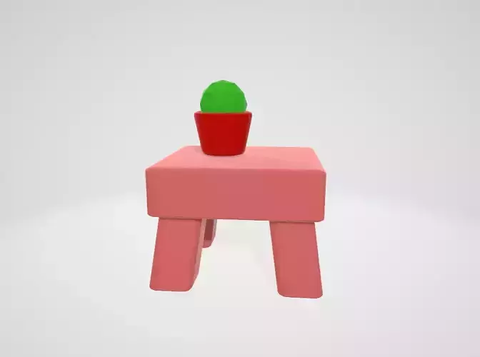 Table 3D model stool with cactus