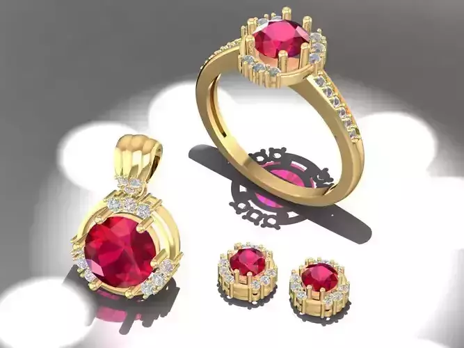 Elegant Emerald Ruby Gemstone Jewelry Set 1093