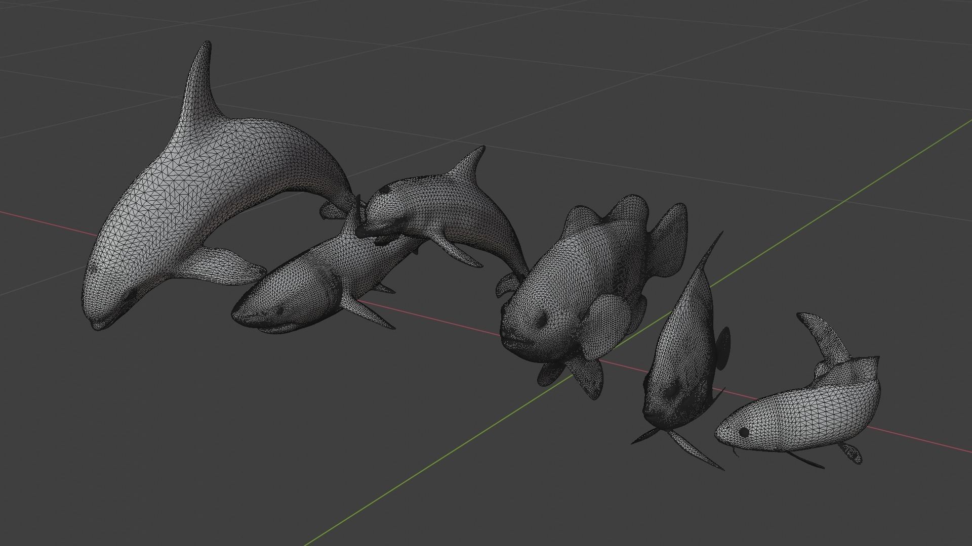Fish shark koi carp dolphin killer whale clown fish and angel  3D model_6