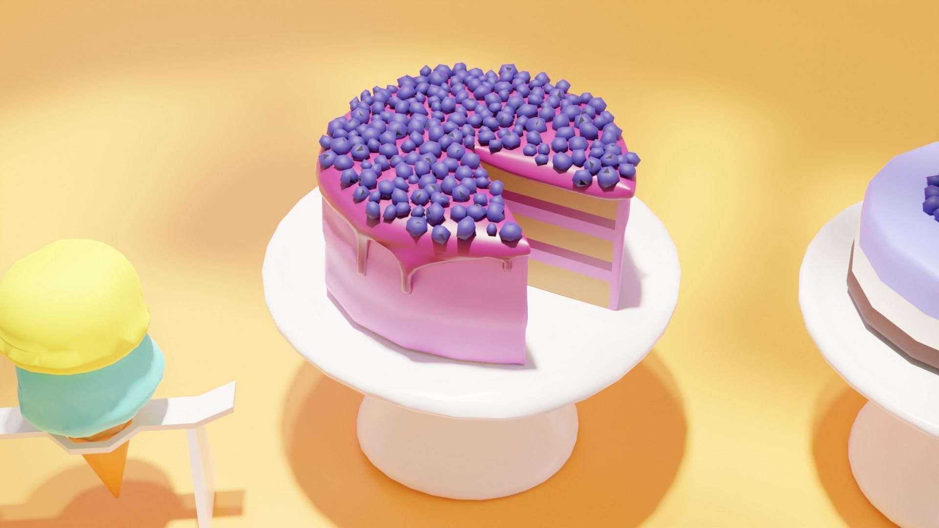 Low High Poly of 6 stylized Desserts for your renders and games Low-poly 3D model_1