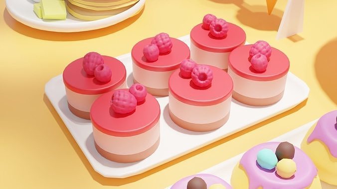 Low High Poly of 6 stylized Desserts for your renders and games Low-poly 3D model 7