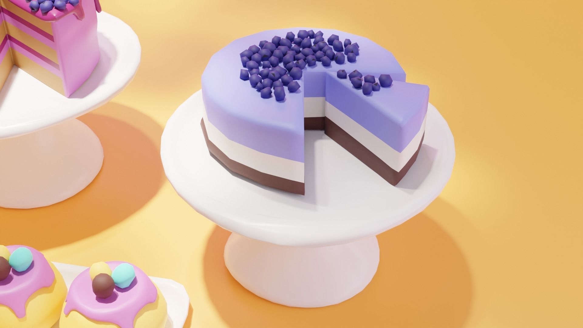 Low High Poly of 6 stylized Desserts for your renders and games Low-poly 3D model_2