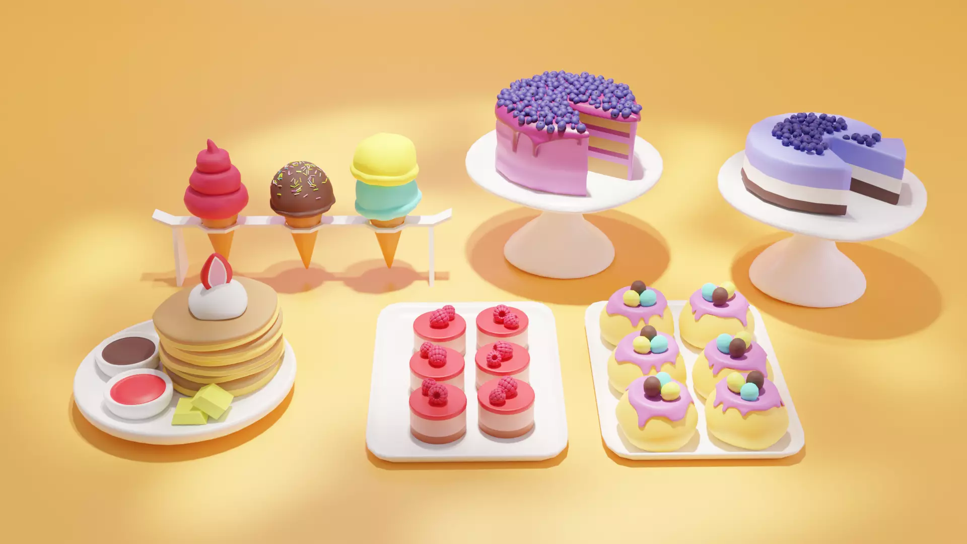 Low High Poly of 6 stylized Desserts for your renders and games Low-poly 3D model_0