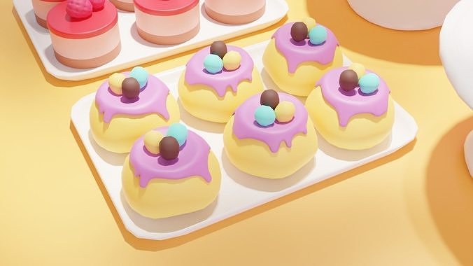 Low High Poly of 6 stylized Desserts for your renders and games Low-poly 3D model 4