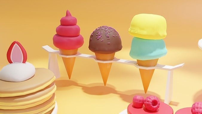 Low High Poly of 6 stylized Desserts for your renders and games Low-poly 3D model 5