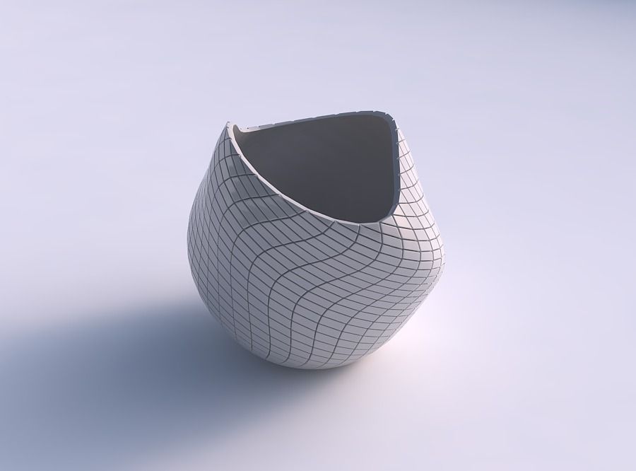 Bowl compressed and twisted with diagonal grid plates 3D print model_0