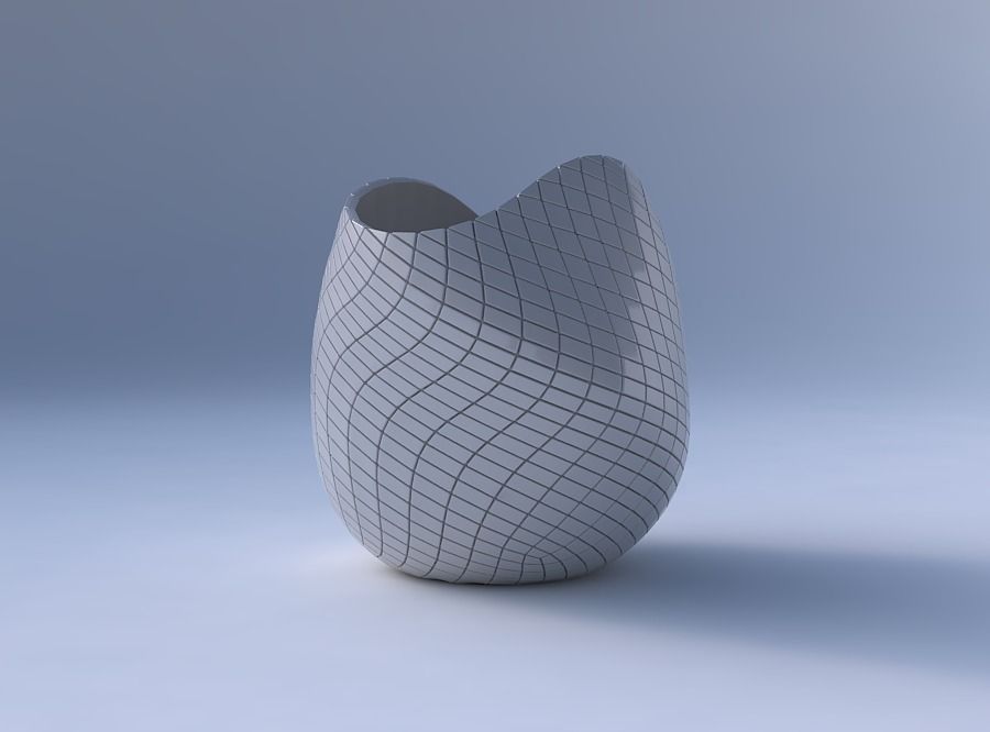 Bowl compressed and twisted with diagonal grid plates 3D print model_4