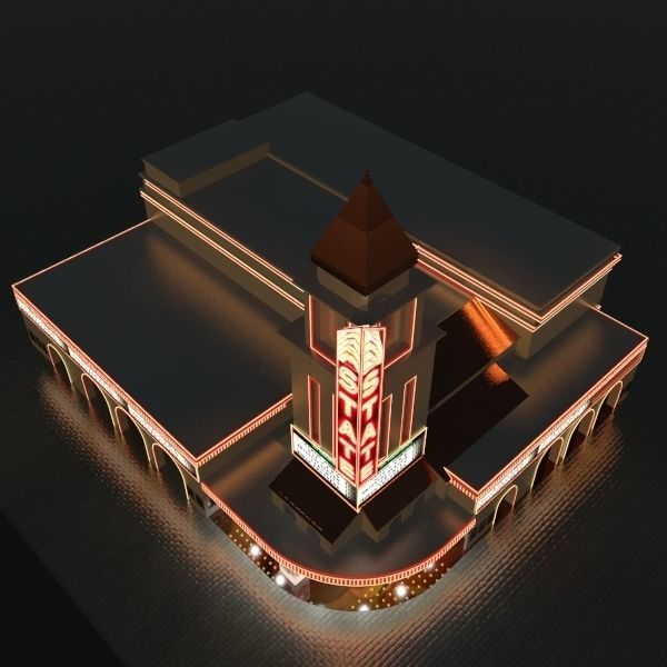 Detailed Movie Theater Exterior 3D model_3