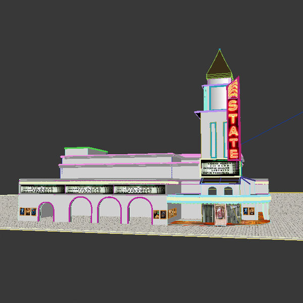 Detailed Movie Theater Exterior 3D model_7
