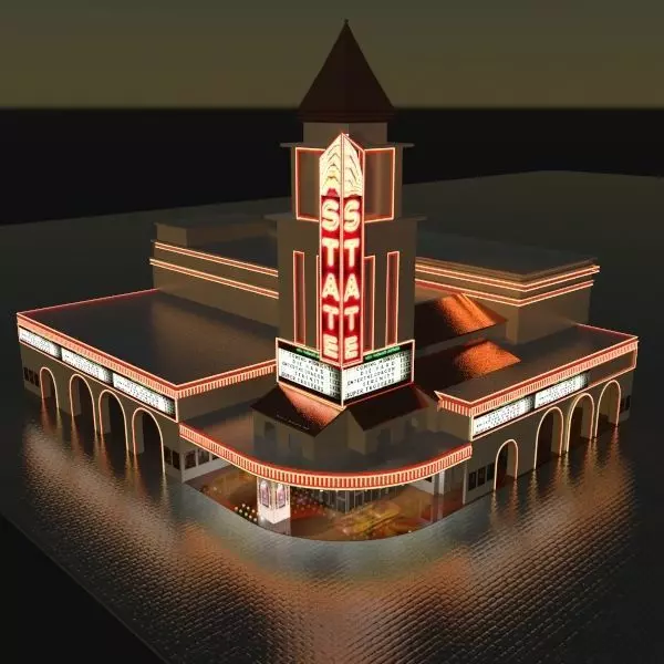 Detailed Movie Theater Exterior 3D model_0