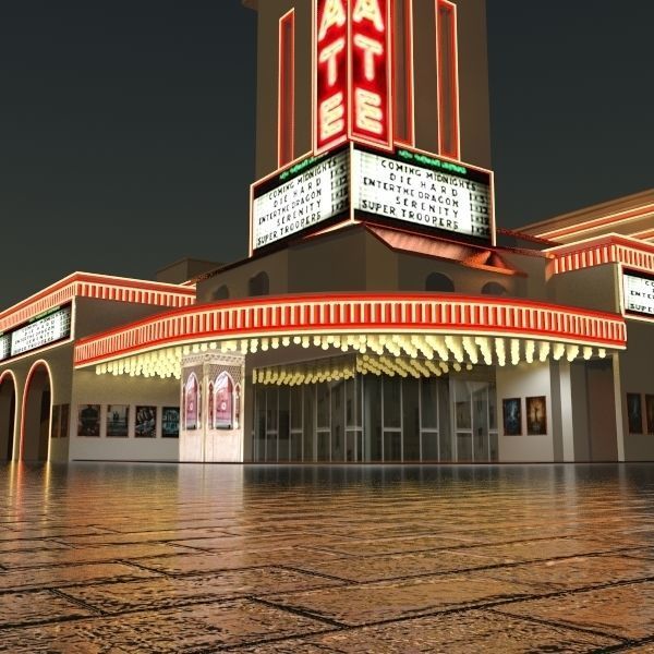 Detailed Movie Theater Exterior 3D model_5