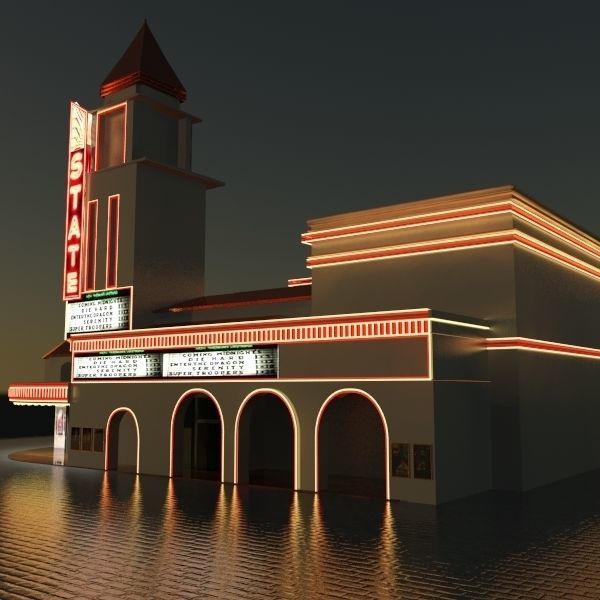 Detailed Movie Theater Exterior 3D model_4