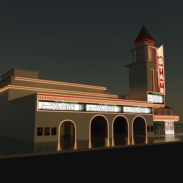 Detailed Movie Theater Exterior 3D model_2