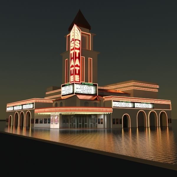 Detailed Movie Theater Exterior 3D model_1