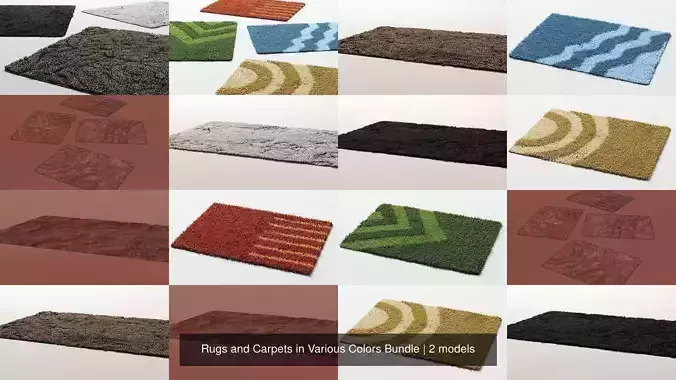 Rugs and Carpets in Various Colors Bundle 3D Model Collection