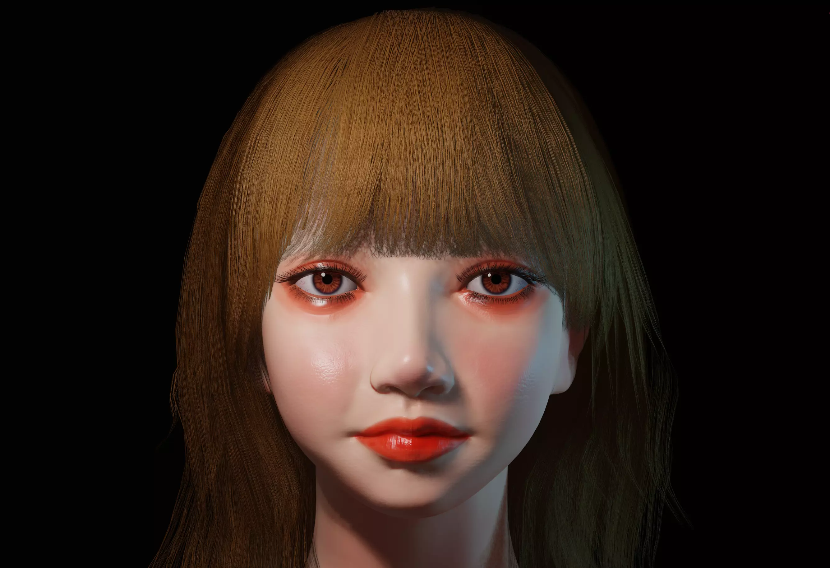 Girl realistic with hair and lips Low-poly 3D model