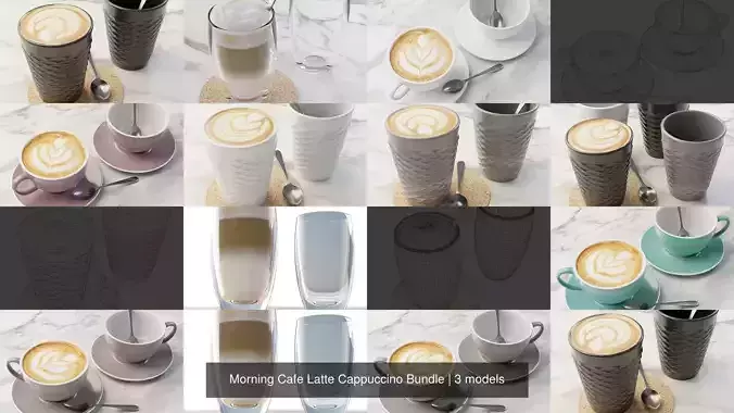 Morning Cafe Latte Cappuccino Bundle 3D Model Collection