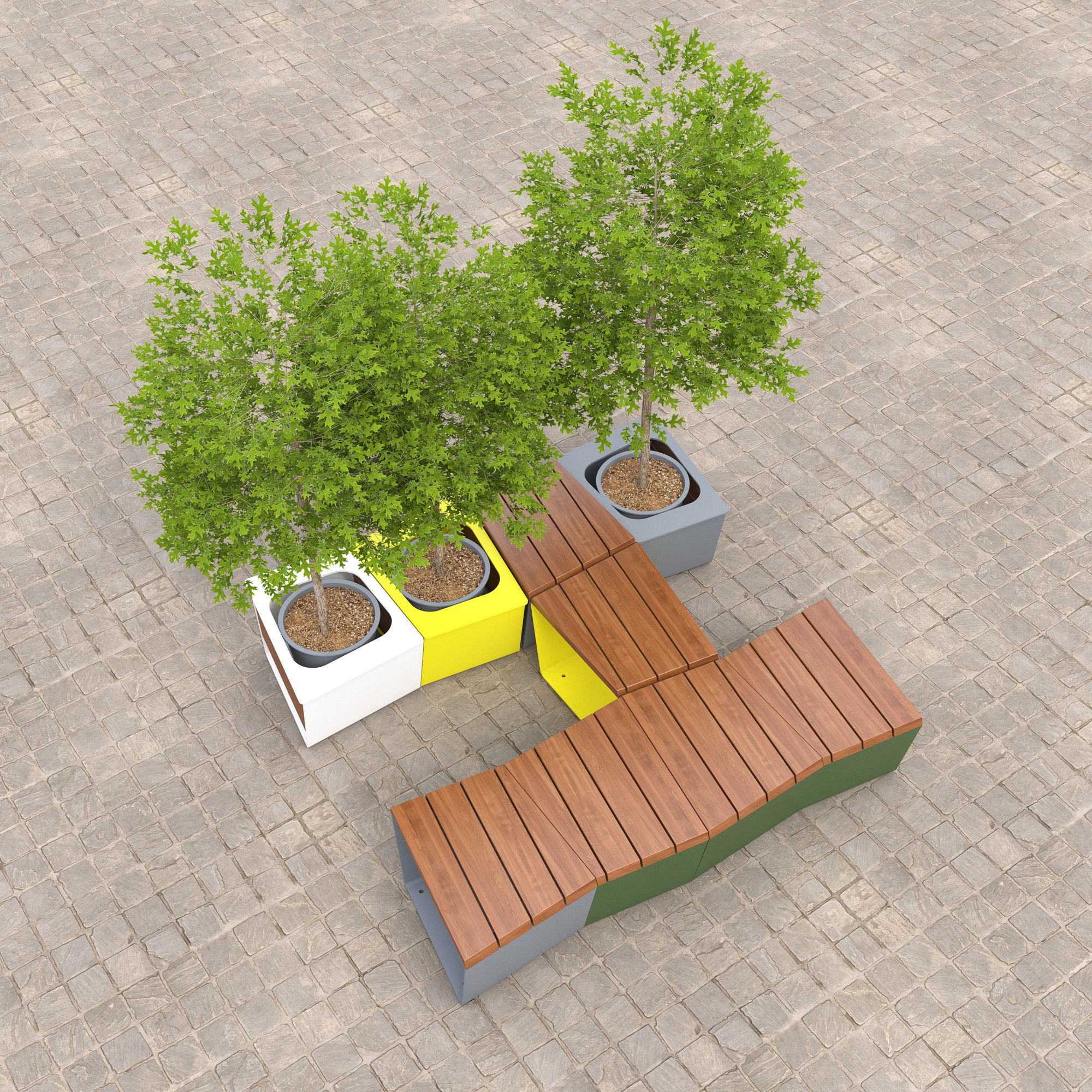 equiparc exa bench and pot 3D model_1