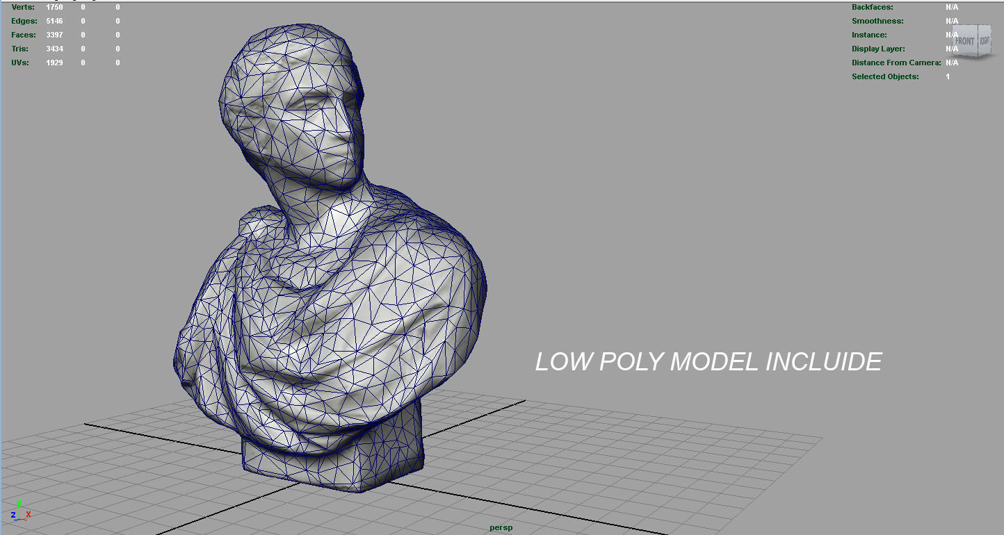 ROMAN BUST 2 Low-poly 3D model_6