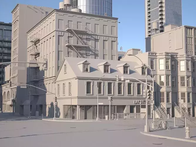 City Downtown with Suburb Low-poly 3D model 4