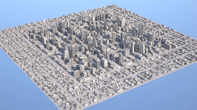 City Downtown with Suburb Low-poly 3D model