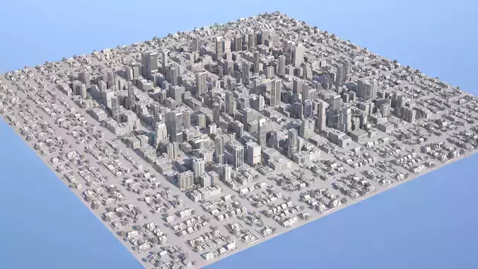 City Downtown with Suburb Low-poly 3D model