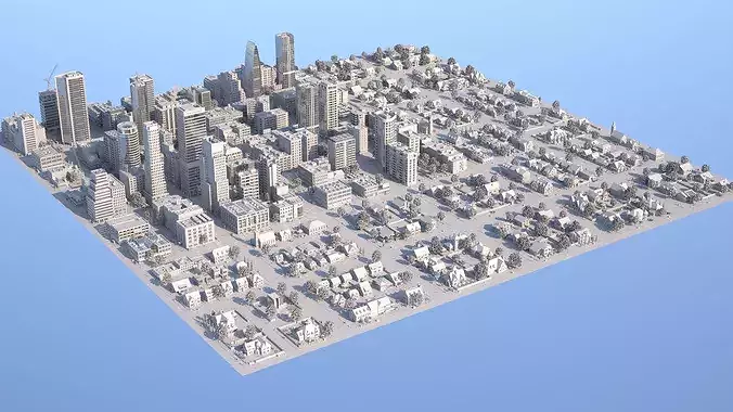 City Downtown with Suburb Low-poly 3D model 2