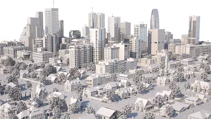 City Downtown with Suburb Low-poly 3D model 7
