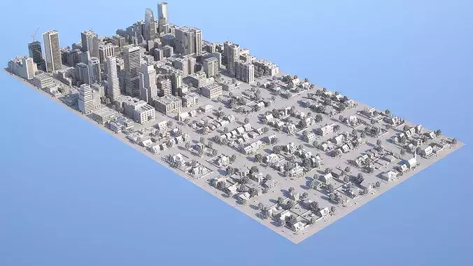 City Downtown with Suburb Low-poly 3D model 3