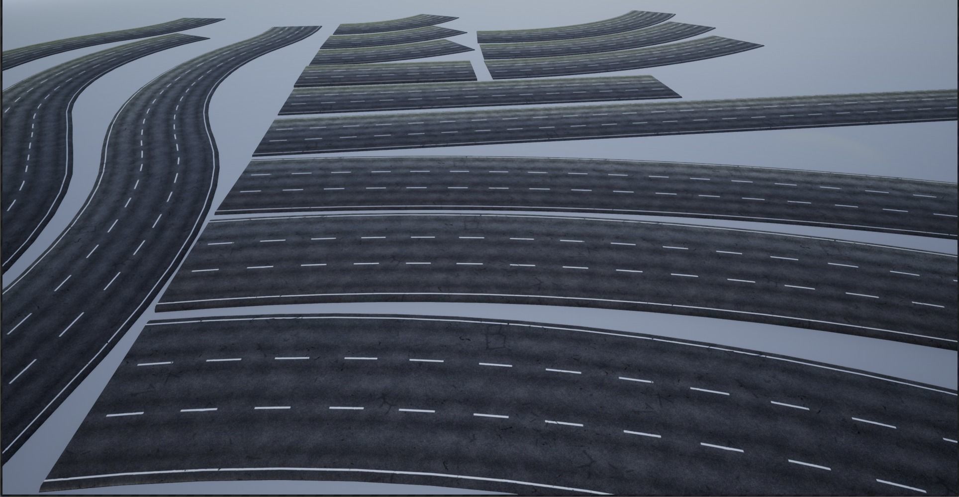 PBR 4K-2K  Three-Lane Cracked Highway Roads  Low-poly 3D model_13