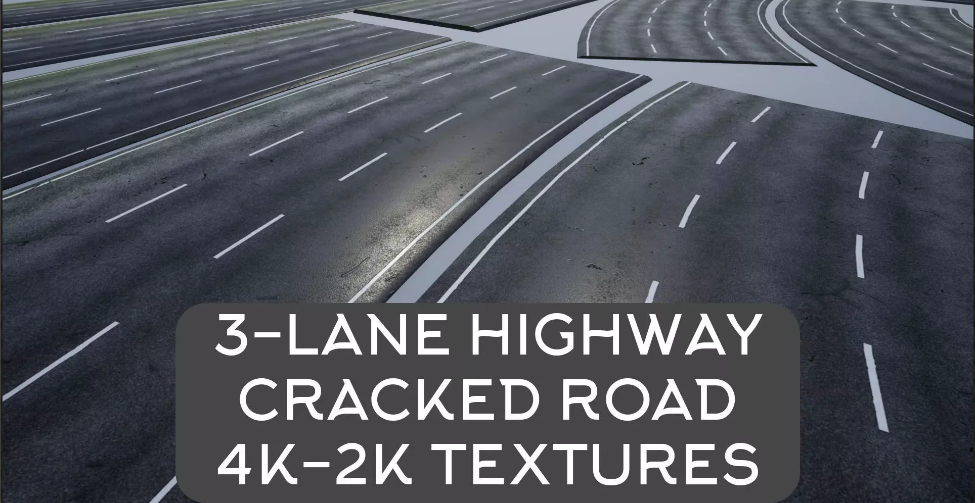 PBR 4K-2K  Three-Lane Cracked Highway Roads  Low-poly 3D model_0