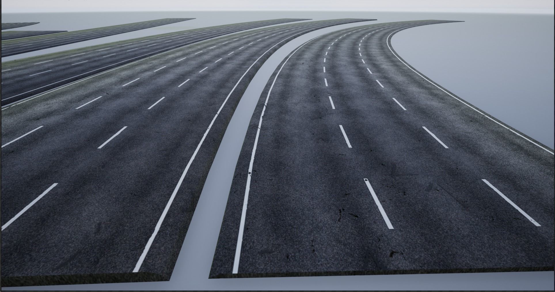 PBR 4K-2K  Three-Lane Cracked Highway Roads  Low-poly 3D model_7