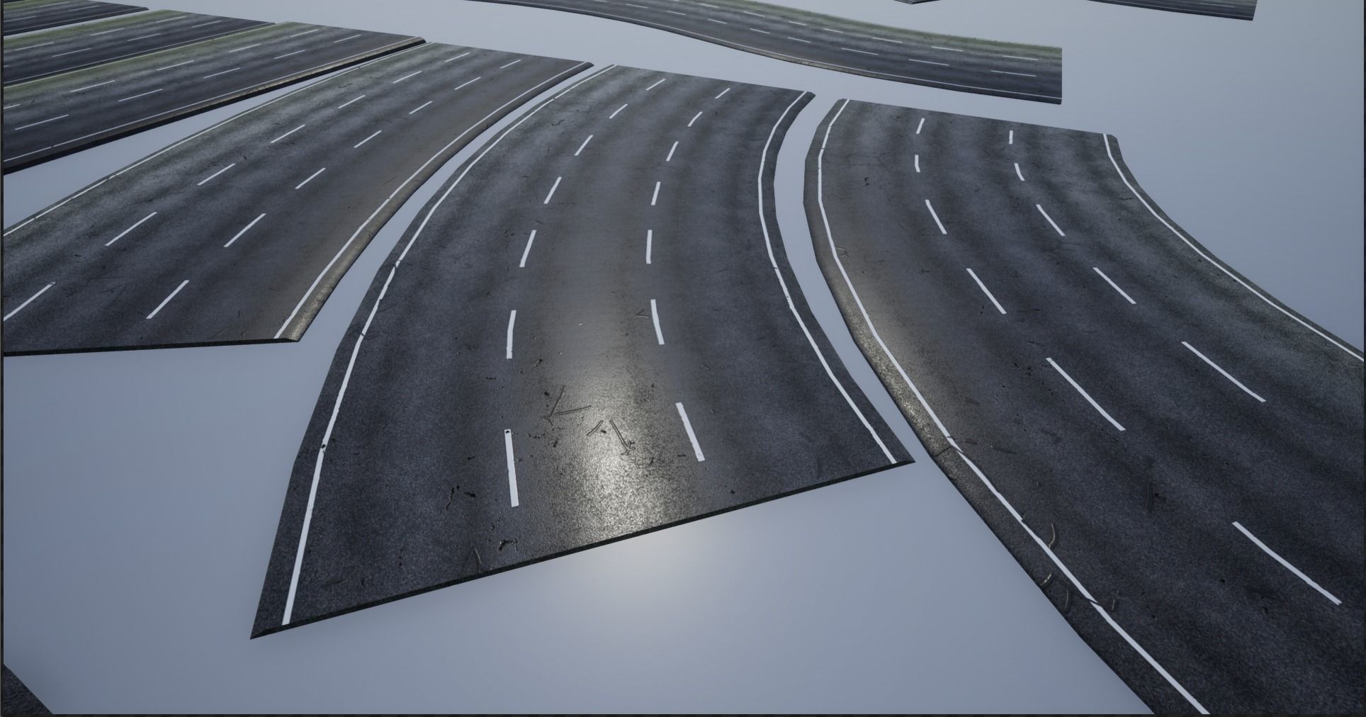 PBR 4K-2K  Three-Lane Cracked Highway Roads  Low-poly 3D model_5