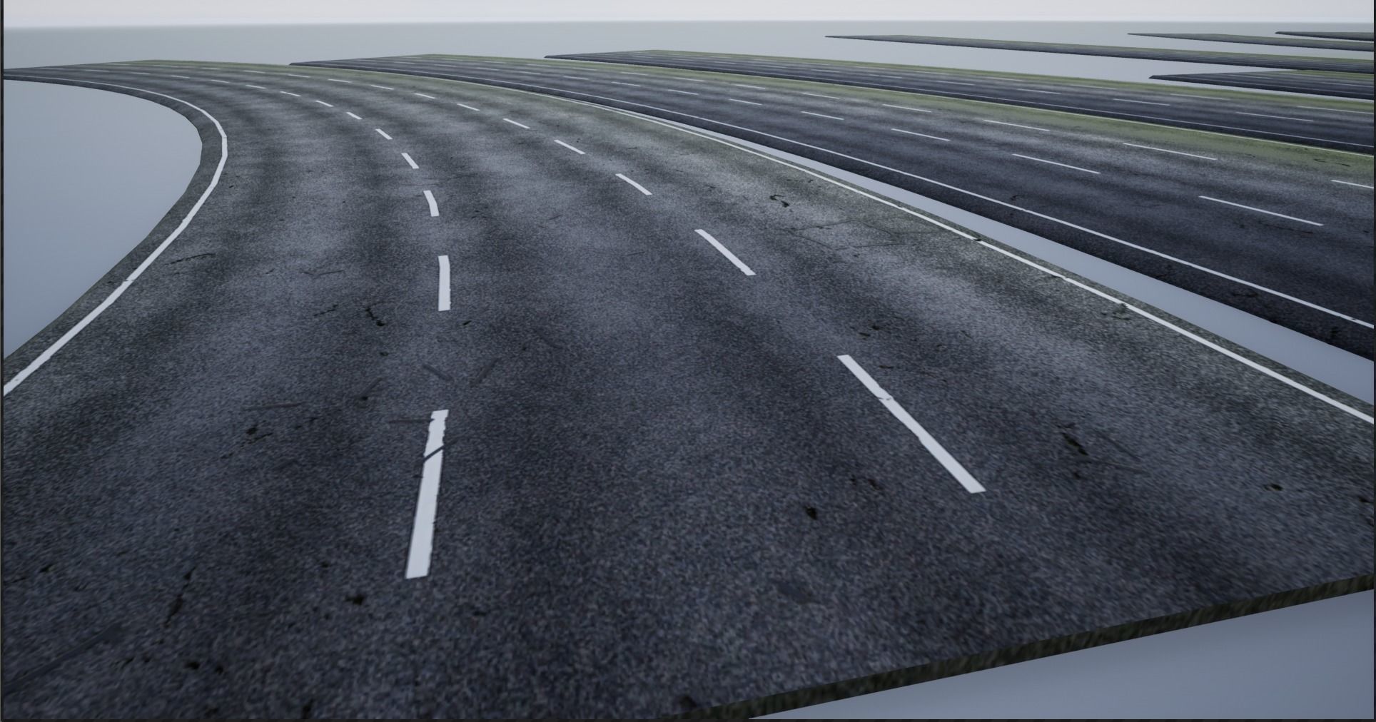 PBR 4K-2K  Three-Lane Cracked Highway Roads  Low-poly 3D model_2