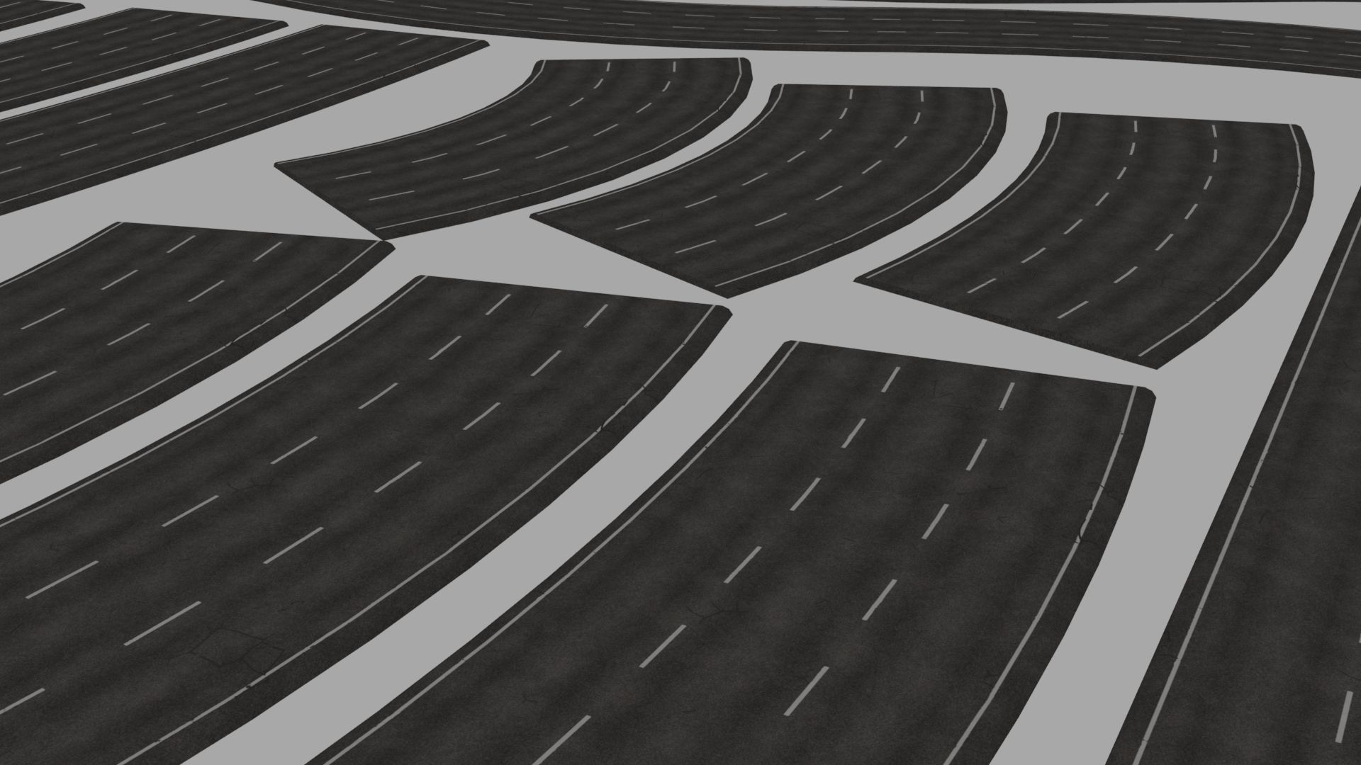 PBR 4K-2K  Three-Lane Cracked Highway Roads  Low-poly 3D model_18