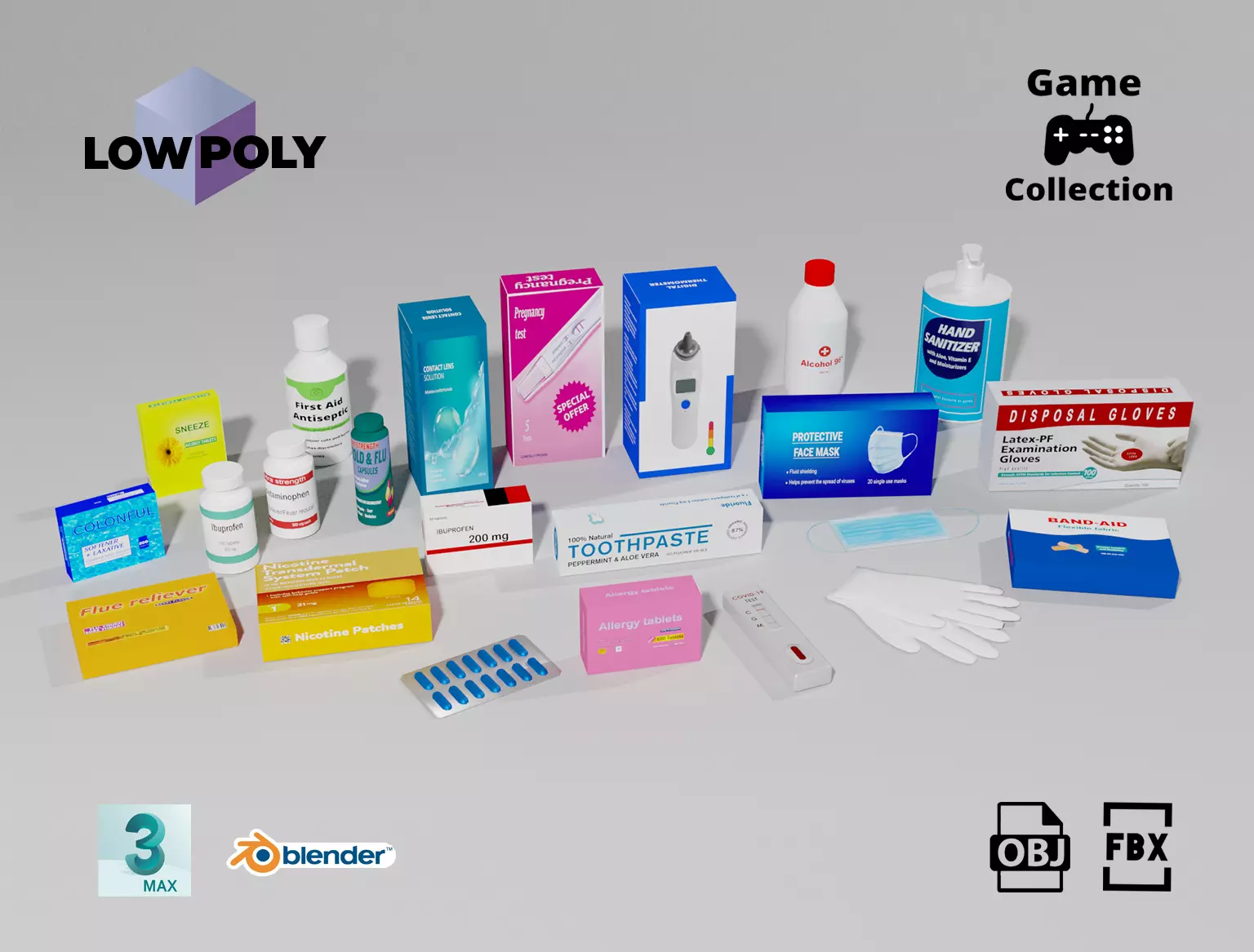 Pharmacy products Low-poly 3D model_0